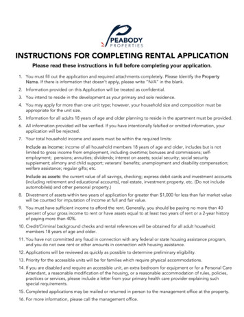 INSTRUCTIONS FOR COMPLETING RENTAL APPLICATION - Peabody Properties