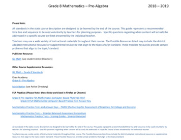 Grade 8 Mathematics Pre-Algebra 2018 2019