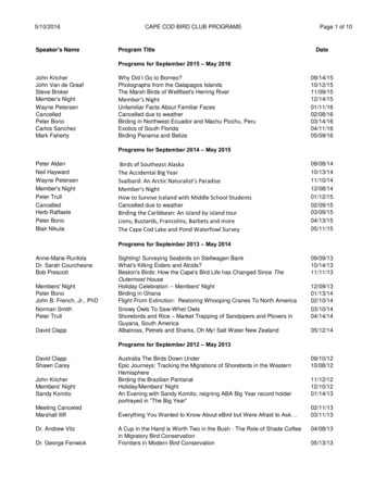 Speaker's Name Program Title Date - Cape Cod Bird Club