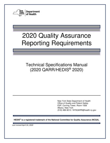 2020 Quality Assurance Reporting Requirements