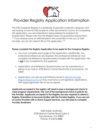 Provider Registry Application Information - Sacramento County, California