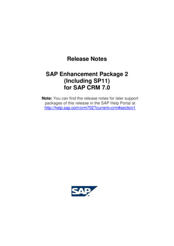 Release Notes SAP Enhancement Package 2 (Including SP11) For SAP CRM 7