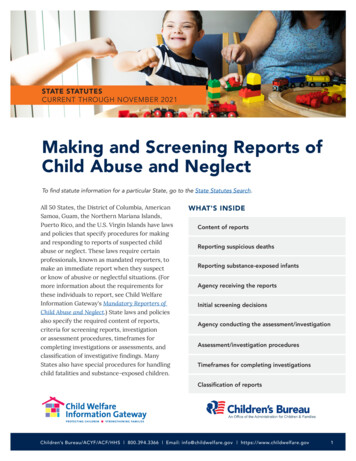 Making And Screening Reports Of Child Abuse And Neglect
