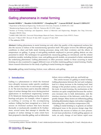 Galling Phenomena In Metal Forming - Springer