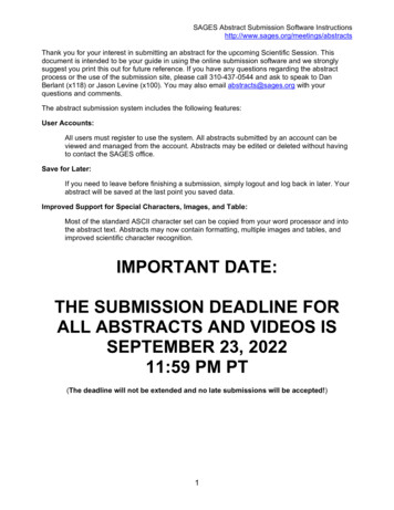 Important Date: The Submission Deadline For All Abstracts And Videos Is .