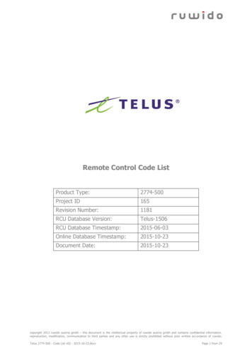 Remote Control Code List - Telus