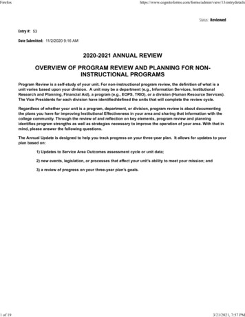 2020-2021 Annual Review Overview Of Program Review And Planning For Non .