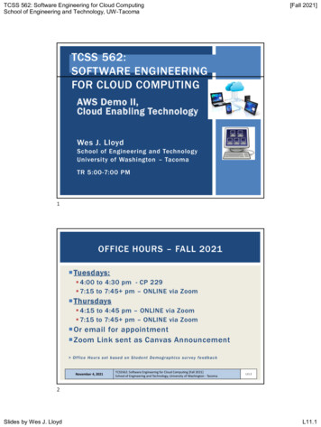 TCSS 562: SOFTWARE ENGINEERING FOR CLOUD COMPUTING