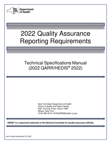 2022 Quality Assurance Reporting Requirements Technical Specifications