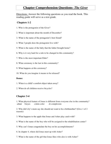Chapter Comprehension Questions- The Giver