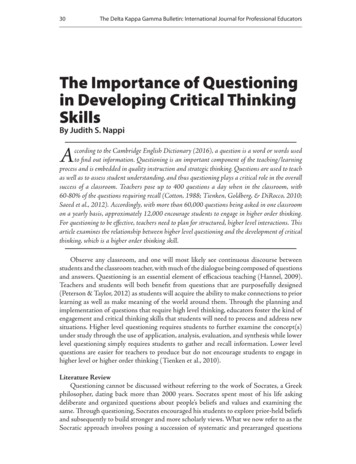 The Importance Of Questioning In Developing Critical .