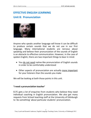 EFFECTIVE ENGLISH LEARNING Unit 8: Pronunciation