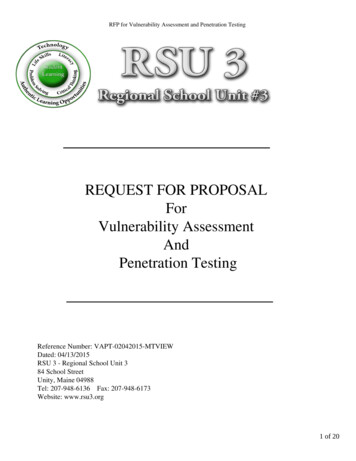 REQUEST FOR PROPOSAL For Vulnerability Assessment And Penetration Testing