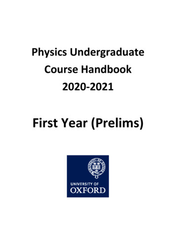 First Year (Prelims) - Department Of Physics