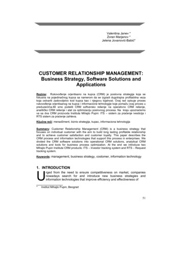 CUSTOMER RELATIONSHIP MANAGEMENT: Business Strategy, Software Solutions .