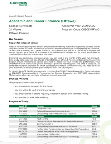 Area Of Interest: General Academic And Career . - Algonquin College