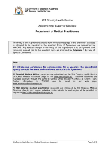 WA Country Health Service Agreement For Supply Of Services