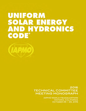 2016 Uniform Solar Energy & Hydronics Code . - IAPMO Codes