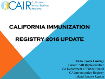 California Immunization Registry 2016 Update