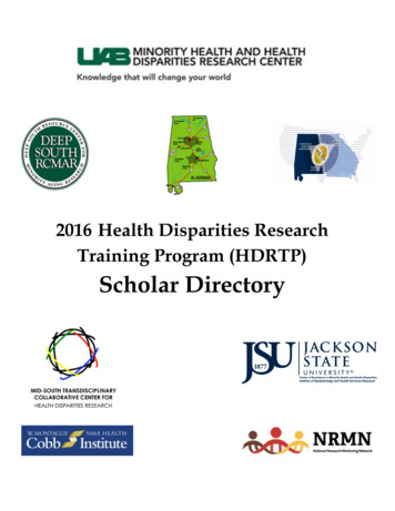 2016 Health Disparities Research Training Program (HDRTP) Scholar . - UAB
