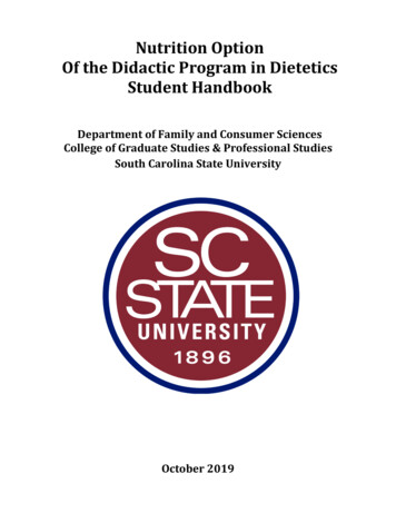Nutrition Option Of The Didactic Program In Dietetics Student Handbook