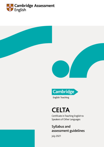 CELTA Syllabus And Assessment Guidelines - Cambridge English