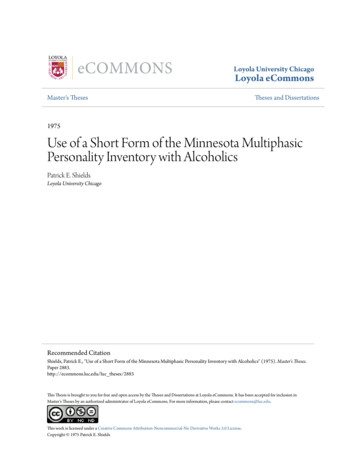 Use Of A Short Form Of The Minnesota Multiphasic .