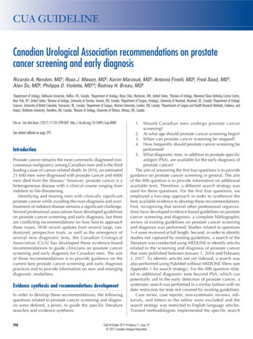 Canadian Urological Association Recommendations On Prostate . - CUA