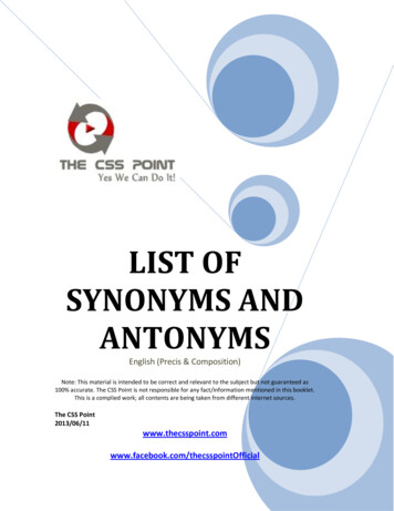 LIST OF SYNONYMS AND ANTONYMS - Yola
