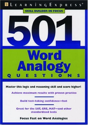 501 Word Analogy Questions - Central Bucks School District