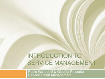 INTRODUCTION TO SERVICE MANAGEMENT
