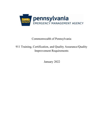Commonwealth Of Pennsylvania 911 Training, Certification, And . - PEMA