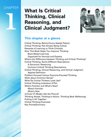 CHAPTER 1 What Is Critical Thinking, Clinical Reasoning .