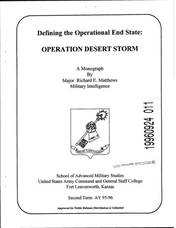 Defining The Operational End State: OPERATION DESERT 