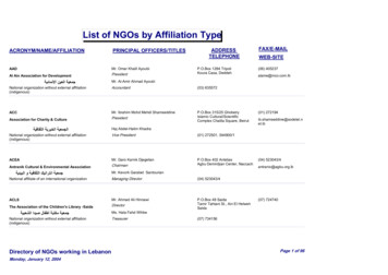 List Of NGOs By Affiliation Type - UNDP