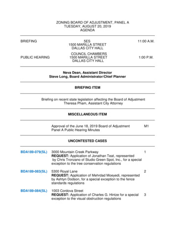 ZONING BOARD OF ADJUSTMENT, PANEL A TUESDAY, AUGUST 20, 2019 . - Dallas