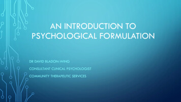 An Introduction To Psychological Formulation