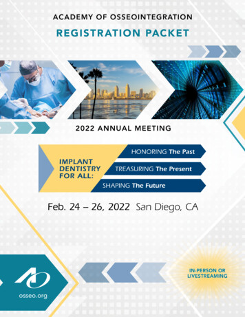 REGISTRATION PACKET - Academy Of Osseointegration 2022 Annual Meeting