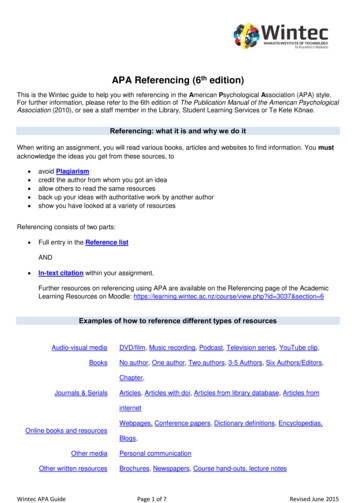 APA Referencing (6th Edition) A P A Publication Manual Of .