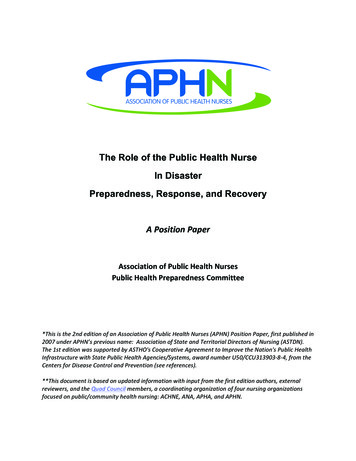 The Role Of The Public Health Nurse In Disaster Preparedness, Response .