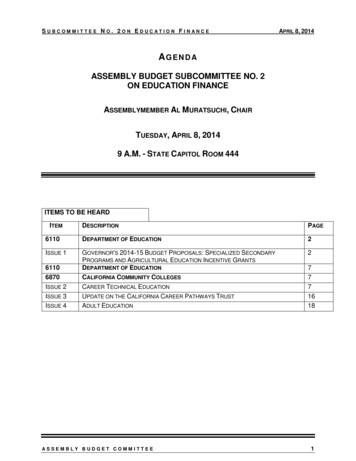 ASSEMBLY BUDGET SUBCOMMITTEE NO. 2 ON EDUCATION . - Abgt.assembly.ca.gov