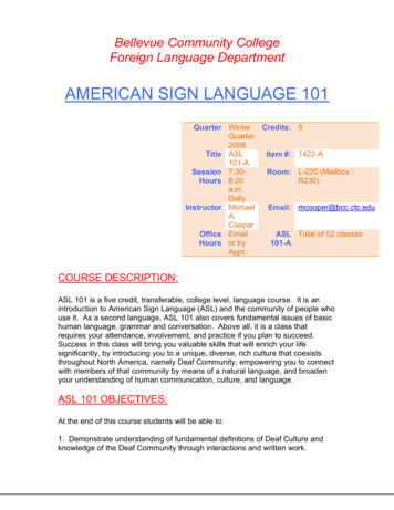AMERICAN SIGN LANGUAGE 101 - Bellevue College
