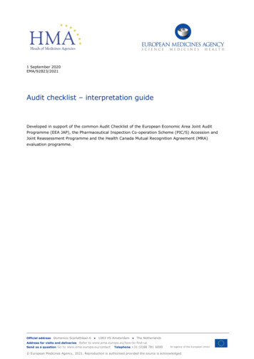 Audit Checklist Interpretation Guide - European Medicines Agency