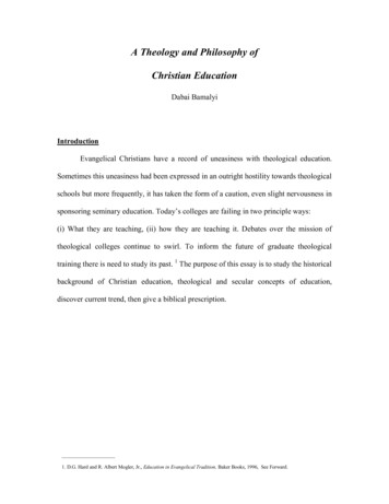 A Theology And Philosophy Of Christian Education