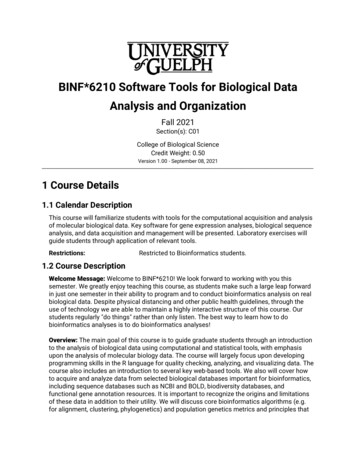 BINF*6210 Software Tools For Biological Data Analysis And .