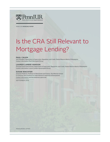 Is The CRA Still Relevant To Mortgage Lending? - PennIUR