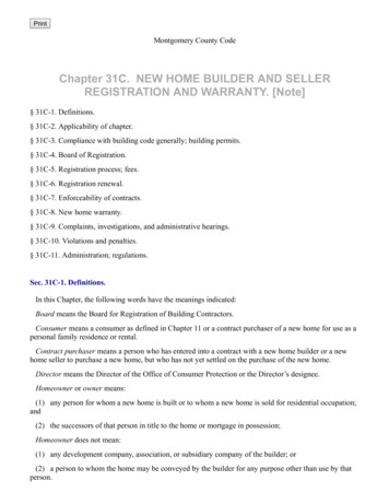 REGISTRATION AND WARRANTY. [Note] Chapter 31C. NEW HOME BUILDER AND SELLER