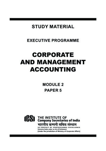 CORPORATE AND MANAGEMENT ACCOUNTING