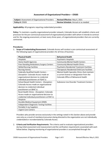 Assessment Of Organizational Providers CR305