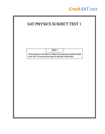 SAT PHYSICS SUBJECT TEST 1 - WorldWise Tutoring